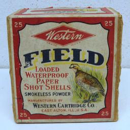 Partial Vintage Two Piece Box of 14 Western Super-X 20 Ga. Field Paper Shotshells