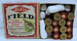 Partial Vintage Two Piece Box of 14 Western Super-X 20 Ga. Field Paper Shotshells