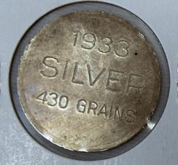 1933 Pedley-Ryan & Co. Denver 430 grains Silver, Rare! So Called Dollar Token