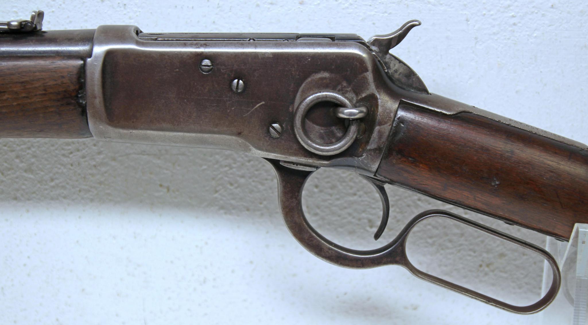 Winchester Model 1892 .44 WCF Saddle Ring Carbine Lever Action Rifle Right Side of Stock Decorated