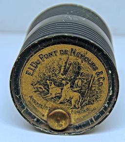 Early Round Keg Type DuPont Smokeless Powder Tin, Any contents will be emptied prior to shipping