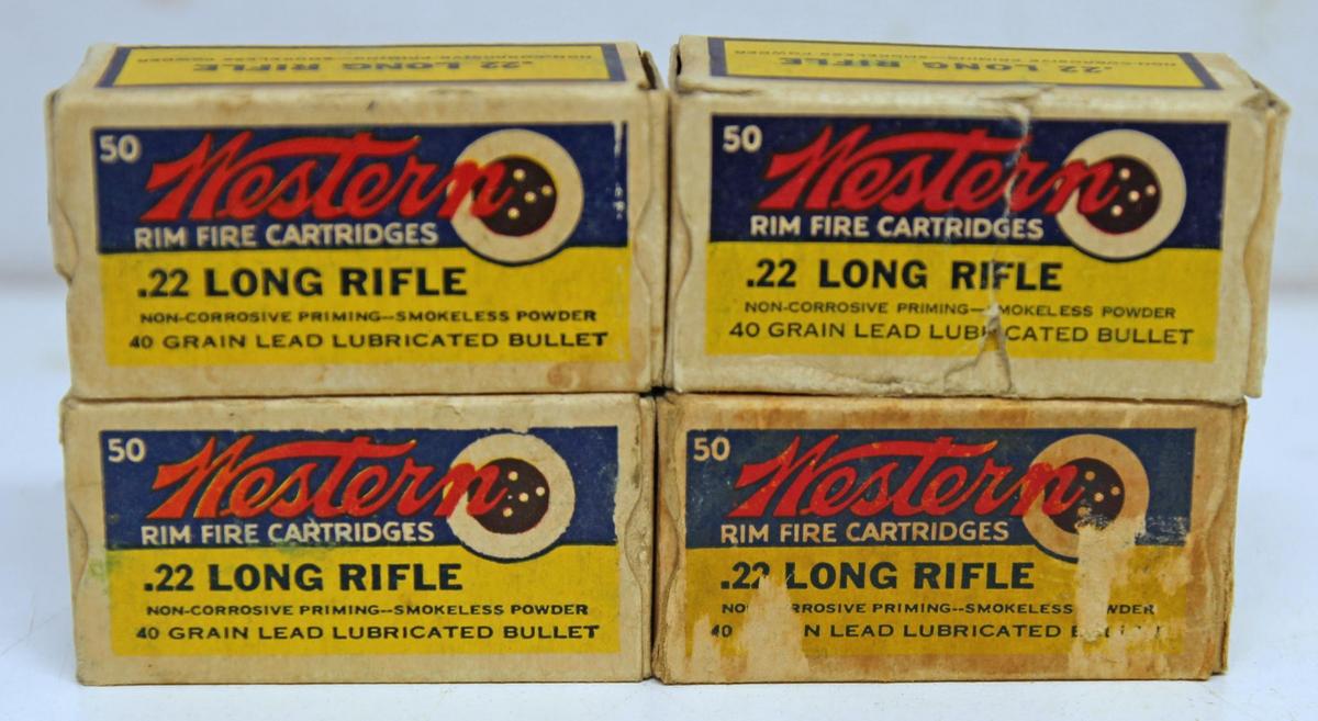 4 Full Vintage Boxes Western .22 LR Cartridges Ammunition - some damage to boxes...