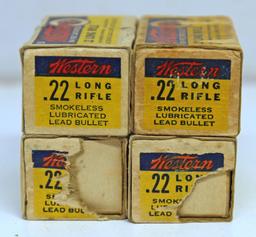 4 Full Vintage Boxes Western .22 LR Cartridges Ammunition - some damage to boxes...