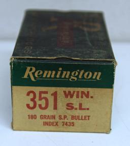 Full Vintage Box Remington .351 Win. Self-Loading 180 gr. SP Cartridges Ammunition - Top of Box is