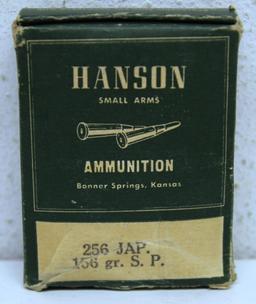 Full Box of 10 Hanson's Custom Loading Co. .256 Jap. 156 gr. SP Cartridges Ammunition...