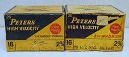 2 Full Vintage Boxes Peters High Velocity 16 Ga. 2 3/4" Shotshells Ammunition...