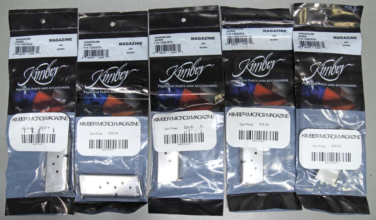 5 New Kimber 6 Round Micro9 9 mm Pistol Magazines...
