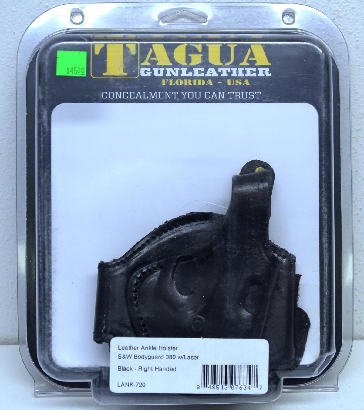 New Tagua...Black Leather Right Hand Ankle Holster for S&W Bodyguard .380 with Laser...