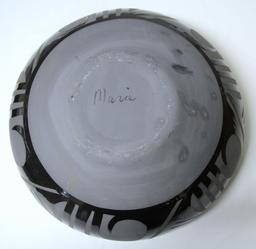 Large Santa Clara Native American Indian Pottery Polychrome Dough Bowl, Signed Marie on the Bottom,
