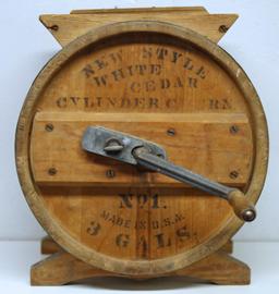 Primitive 3 Gallon Butter Churn Marked New Style White Cedar Cylinder Churn No. 1...