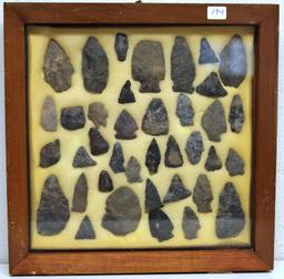 ...Small Showcase Full of Prehistoric Native American Arrowheads and Tools, Points are Loose, Not