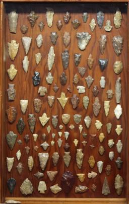 Frame of Prehistoric Native American Indian Arrowheads and Tools from the W.R. (Uncle Billy) Newman