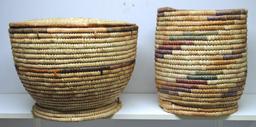 Two Large Native American Indian Hopi Woven Baskets - 12" x 18" with Lid with Some Damage on