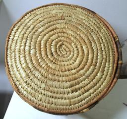 Two Large Native American Indian Hopi Woven Baskets - 12" x 18" with Lid with Some Damage on