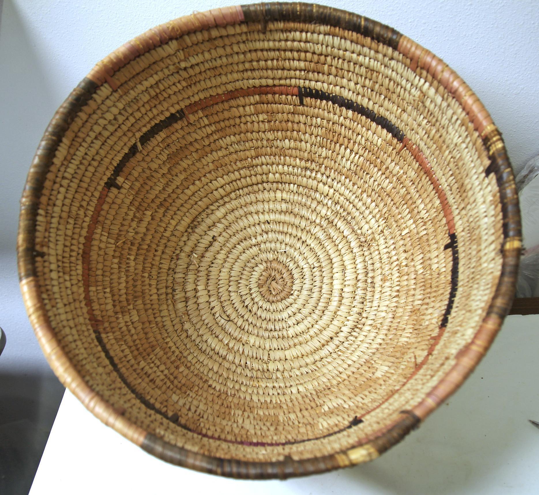 Two Large Native American Indian Hopi Woven Baskets - 12" x 18" with Lid with Some Damage on