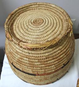 Two Large Native American Indian Hopi Woven Baskets - 12" x 18" with Lid with Some Damage on