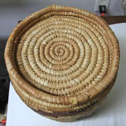 Two Large Native American Indian Hopi Woven Baskets - 12" x 18" with Lid with Some Damage on