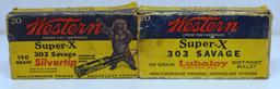 Full Vintage Western Bear Box .303 Savage SilverTip 190 gr. (Both End Flaps Missing) and Partial Box