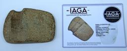 Native American Indian Grooved Axe, 6" x 4", with IAGA...Authentification and Grade Certificate, Fou