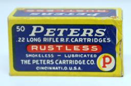 Full Vintage Box Peters Rustless .22 LR Cartridges Ammunition...