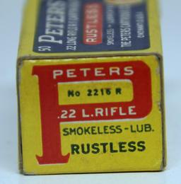 Full Vintage Box Peters Rustless .22 LR Cartridges Ammunition...