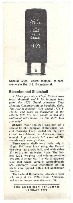 2 Special 12 Ga. Federal Collector Shotshells...Ammunition Loaded for the 1976 Grand American Trap