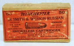 Partial Vintage Two Piece Box of 40 Winchester .44 S&W Russian Cartridges Ammunition...