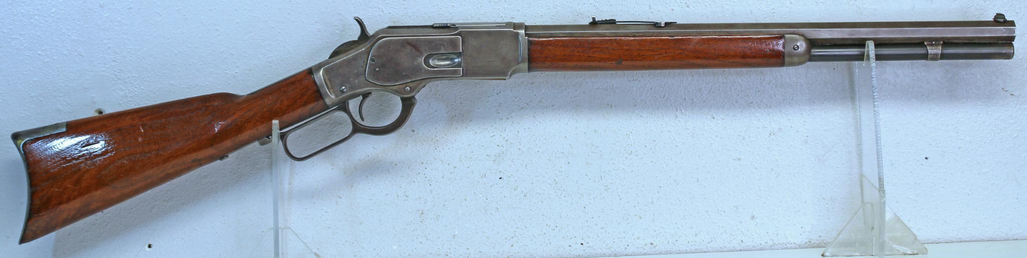 Winchester Model 1873 .38 WCF Lever Action Rifle... 18" Octagon Barrel... Short Crack Left Side Bott