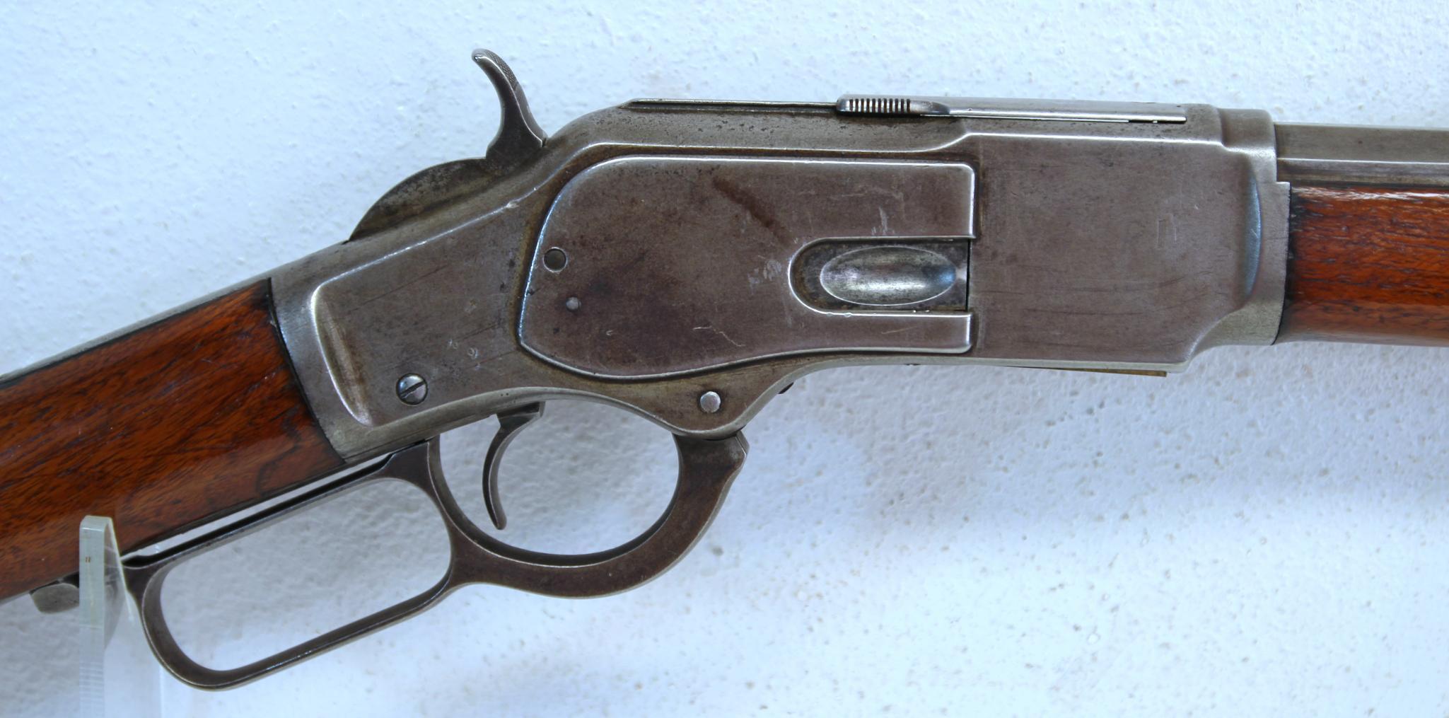 Winchester Model 1873 .38 WCF Lever Action Rifle... 18" Octagon Barrel... Short Crack Left Side Bott