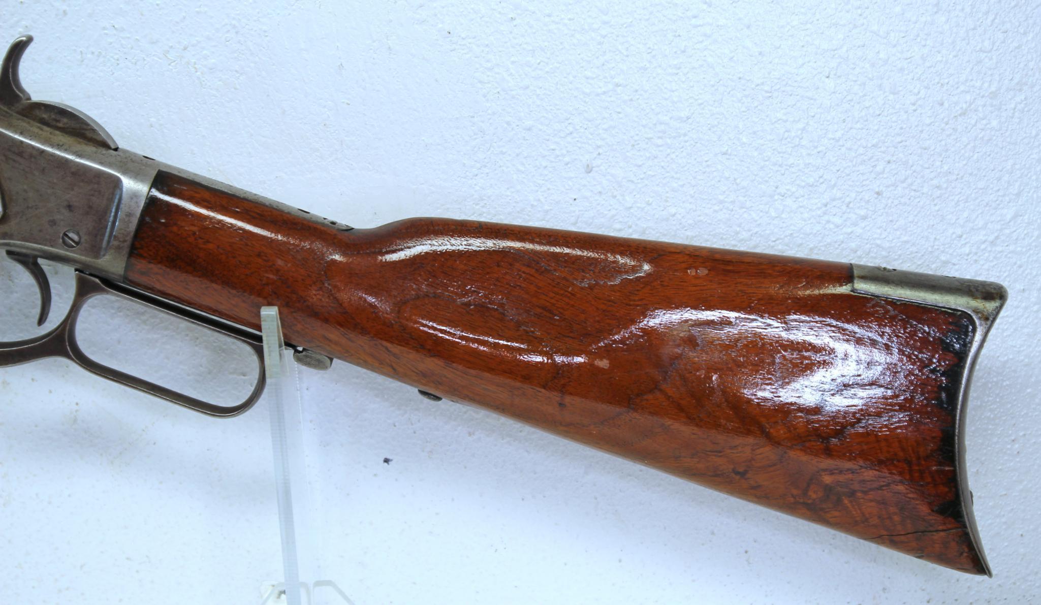 Winchester Model 1873 .38 WCF Lever Action Rifle... 18" Octagon Barrel... Short Crack Left Side Bott