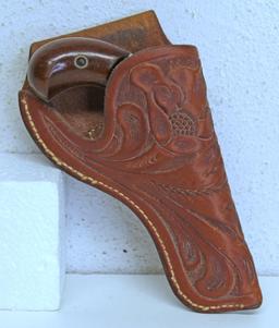 Colt Open Top Pocket .22 Cal. Revolver... Retains Most of Nickel Finish... Hand Tooled Leather Holst