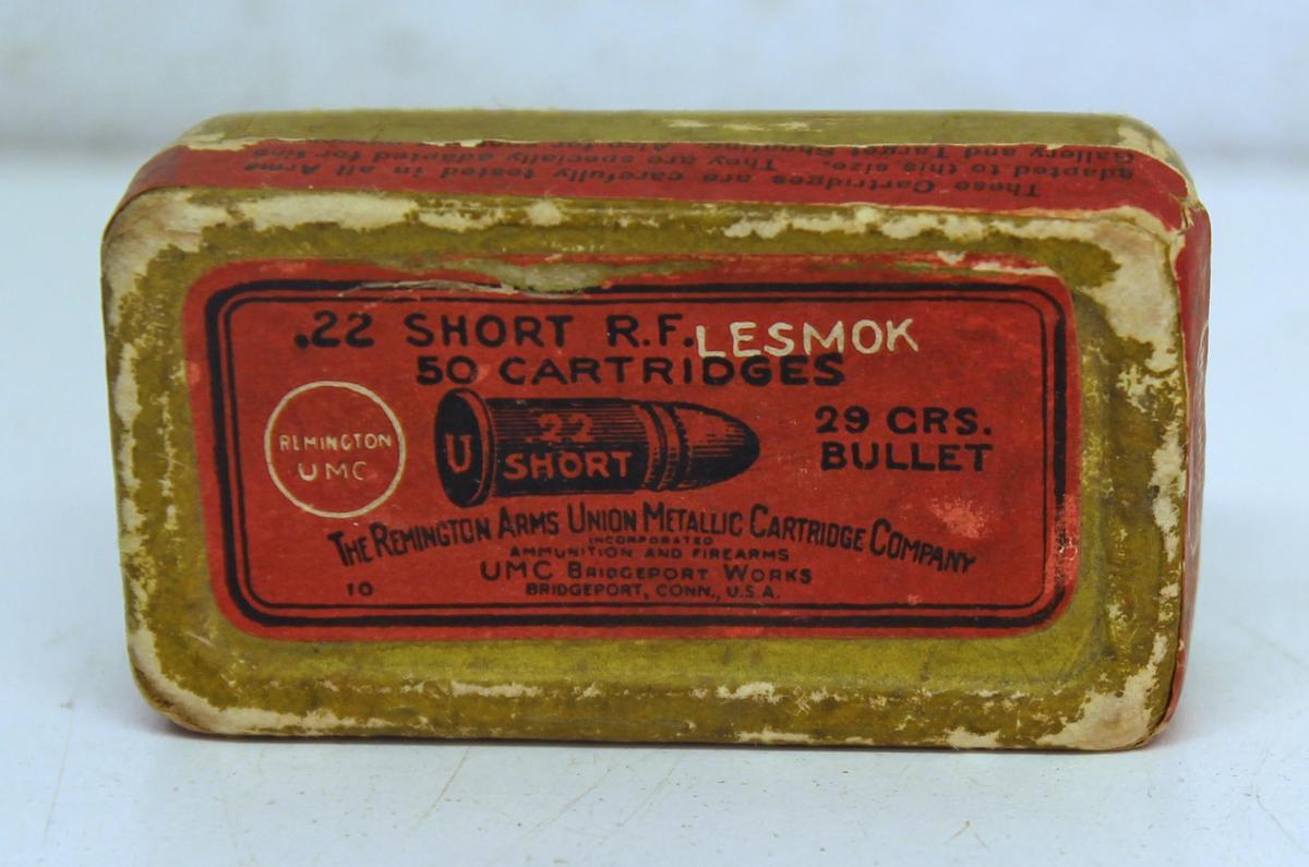 Full Vintage Two Piece Box Remington UMC .22 Short RF Cartridges Ammunition...