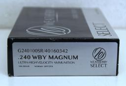 Full Box Weatherby Select .240 Wby Magnum 100 gr. Ultra High Velocity Cartridges Ammunition...