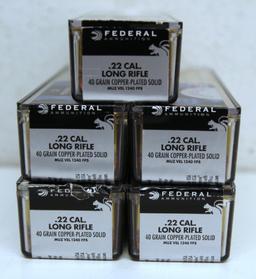 Five 100 Round Boxes Federal .22 LR Cartridges Ammunition...