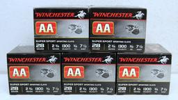 5 Full Boxes Winchester AA Sporting Clays 28 Ga. 2 3/4" 7 1/2 Shot Shotgun Shells Ammunition...