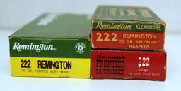 3 Different Full Boxes .222 Remington 50 gr. Soft Point Cartridges Ammunition - Remington, Hornady