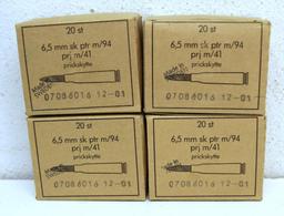 4 Full Boxes of 20 Swedish 6,5 mm Cartridges Ammunition...