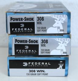 3 Full Boxes Federal .308 Win. 150 gr. SP Cartridges Ammunition...