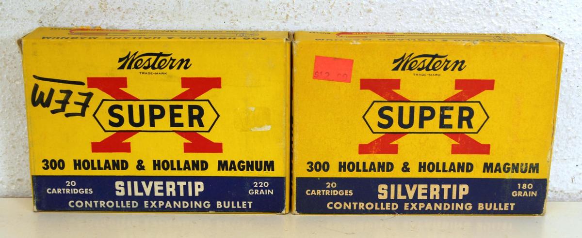 2 Full Vintage Boxes Western Super-X .300 Holland & Holland Magnum 180 gr. SilverTip Cartridges