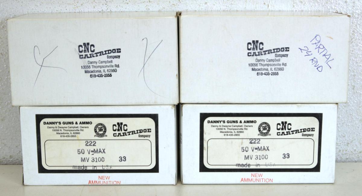 3 Full Boxes and 1 Partial Box of 24 CNC Cartridge Co. .222 Rem.... 50 gr. V-Max Cartridges