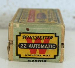 Full Vintage Sealed Two Piece Box Winchester .22 Automatic Cartridges Ammunition...