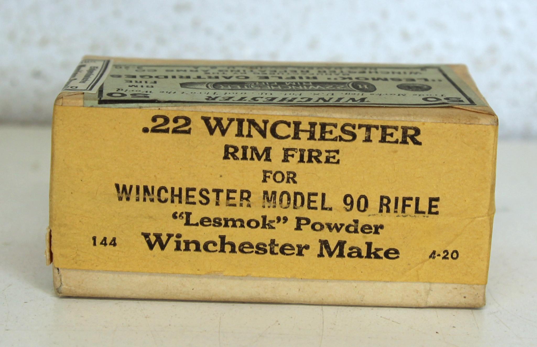 Full Vintage Sealed Two Piece Box Winchester .22 Winchester RF Cartridges Ammunition for Model 90