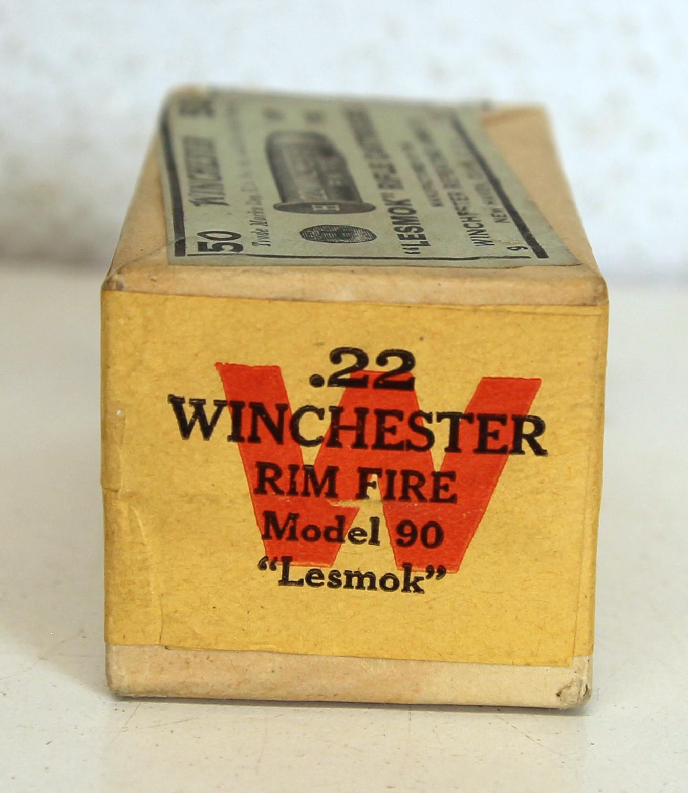 Full Vintage Sealed Two Piece Box Winchester .22 Winchester RF Cartridges Ammunition for Model 90