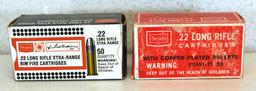 2 Different Full Vintage Boxes Sears .22 LR Cartridges Ammunition - 1 Ted Williams .22 LR