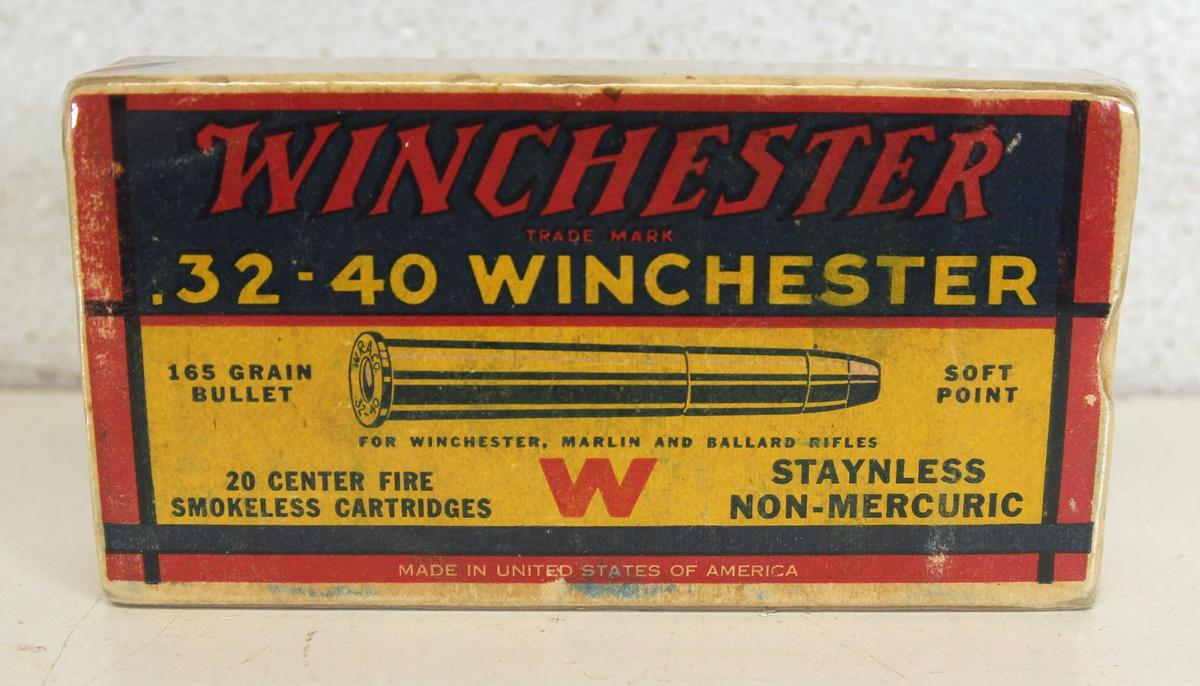 Full Vintage Box Winchester .32-40 Winchester 145 gr. SP Cartridges Ammunition...