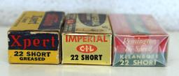 3 Different Full Vintage Boxes .22 Short Cartridges Ammunition - Western XPert, Imperial C-I-L,