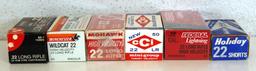 6 Different Full Vintage Boxes Cartridges Ammunition - CCI .22 LR, Winchester Wild Cat .22 LR,