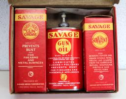 New Old Stock Vintage Savage Gun Cleaning Kit in Original Box, includes Oil, Grease, Solvent...