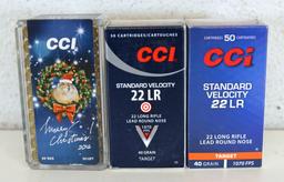 3 Different Full Boxes CCI .22 LR Cartridges Ammunition - 2 40 gr. Target, 1 Merry Christmas 2016 40