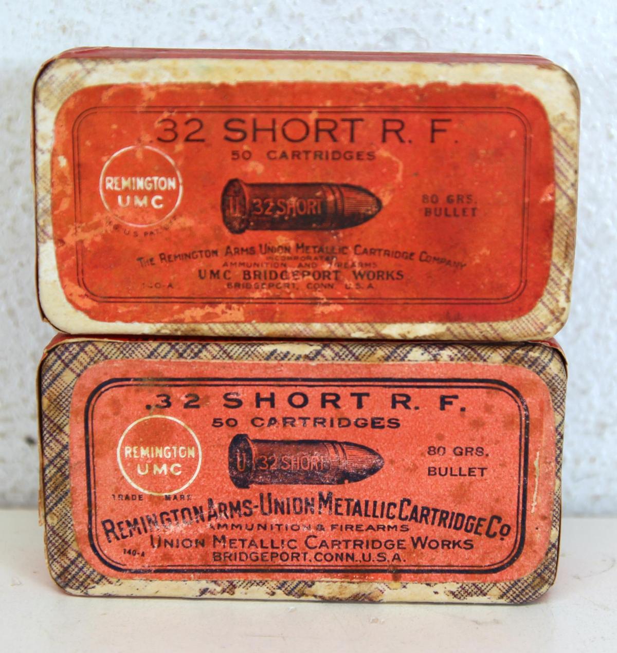 2 Full Sealed Vintage Boxes Remington UMC .32 Short Rimfire Cartridges Ammunition...